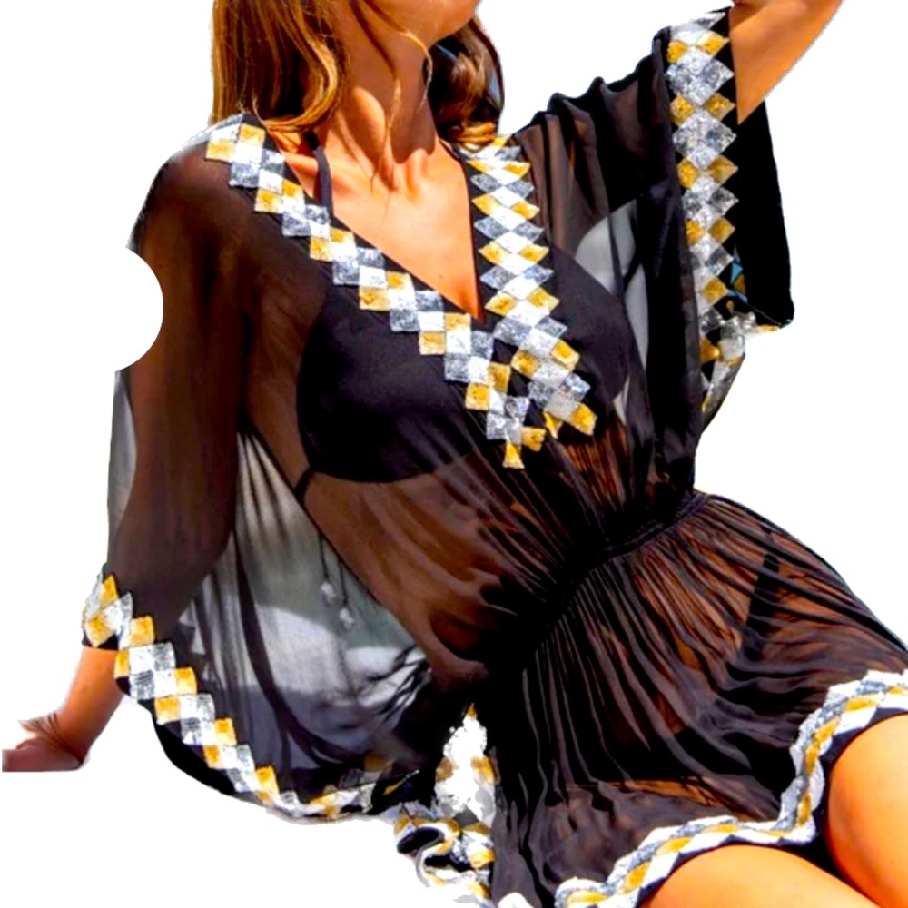 Lindsey Brown Black Silk Designer Kaftan